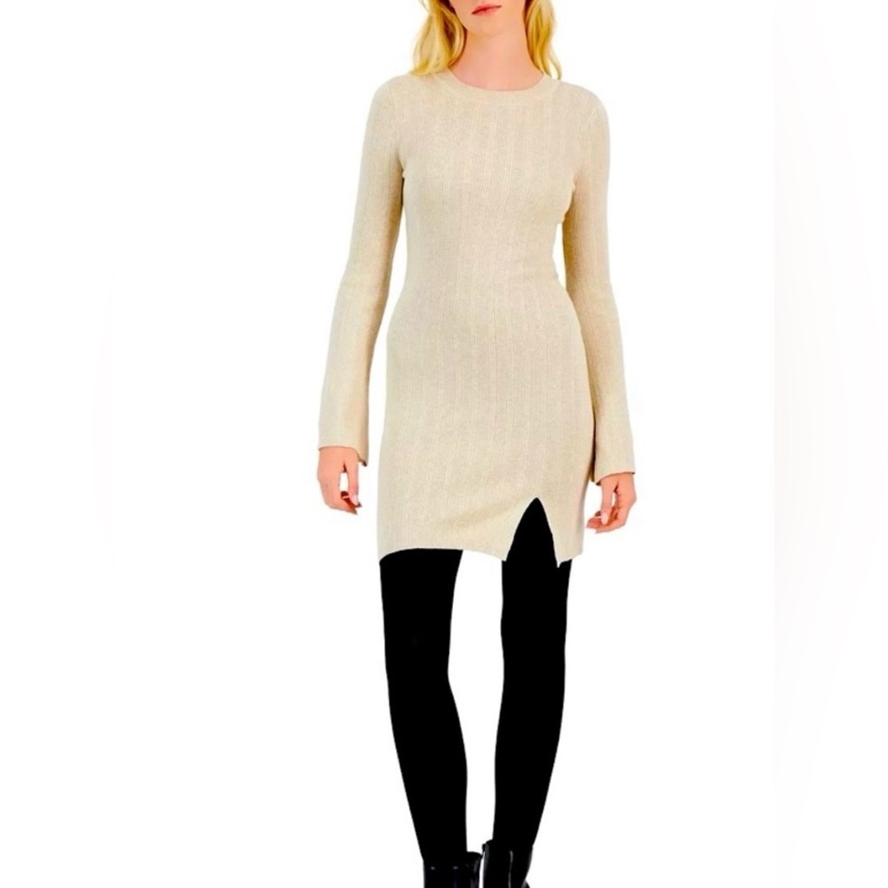Hippie Rose Crewneck Side-Slit Light Sweater Dress